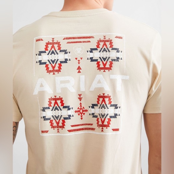 Ariat Western Short Sleeve T-Shirt Tee Small tan beige America casual cotton - Picture 3 of 11